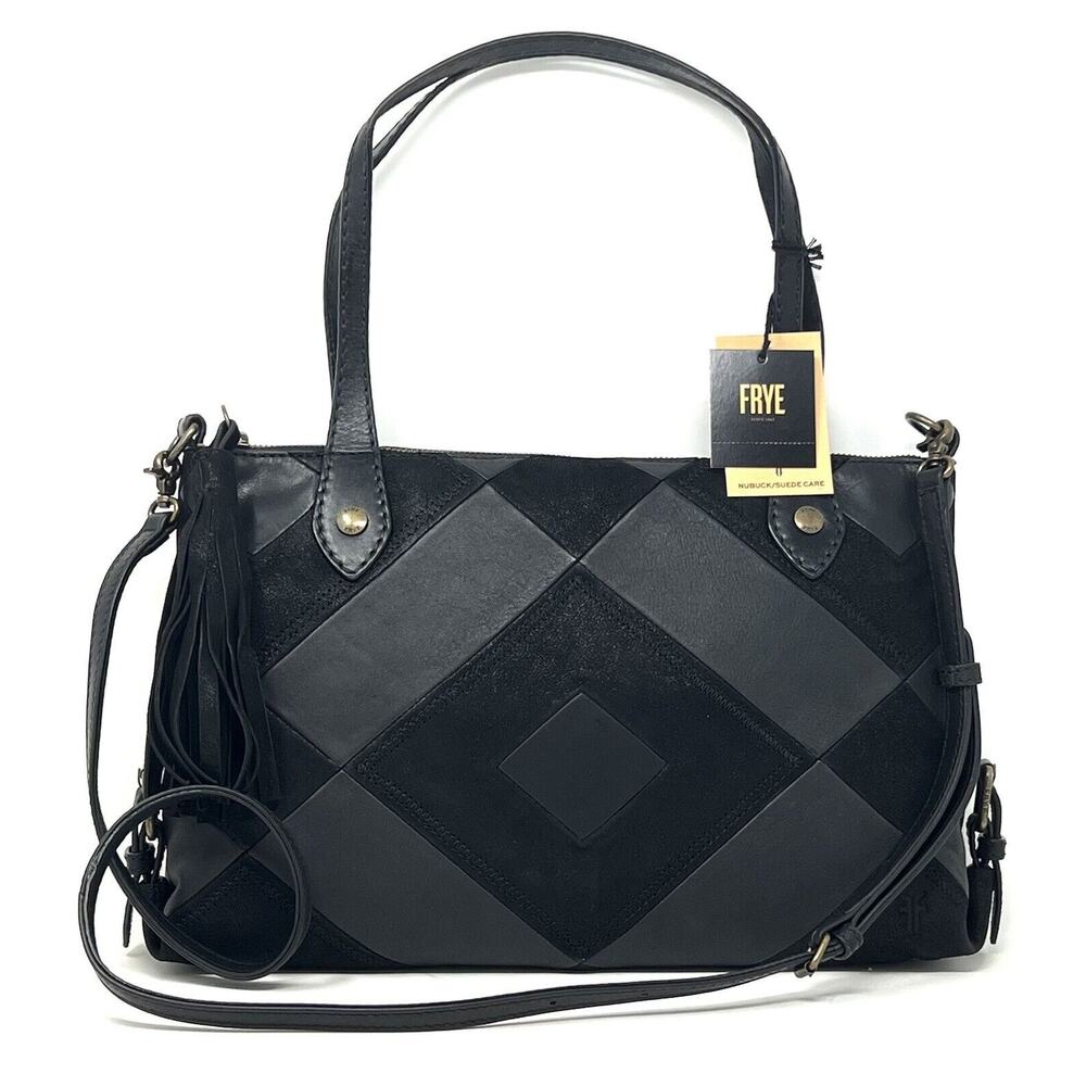 FRYE Miren Black Patchwork Satchel Shoulder Bag Tassel Removable Crossbody Strap
